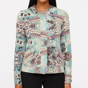 Custo Barcelona Multicolor Floral Jacket Size 38/S Pastels Brown Hooded Girly